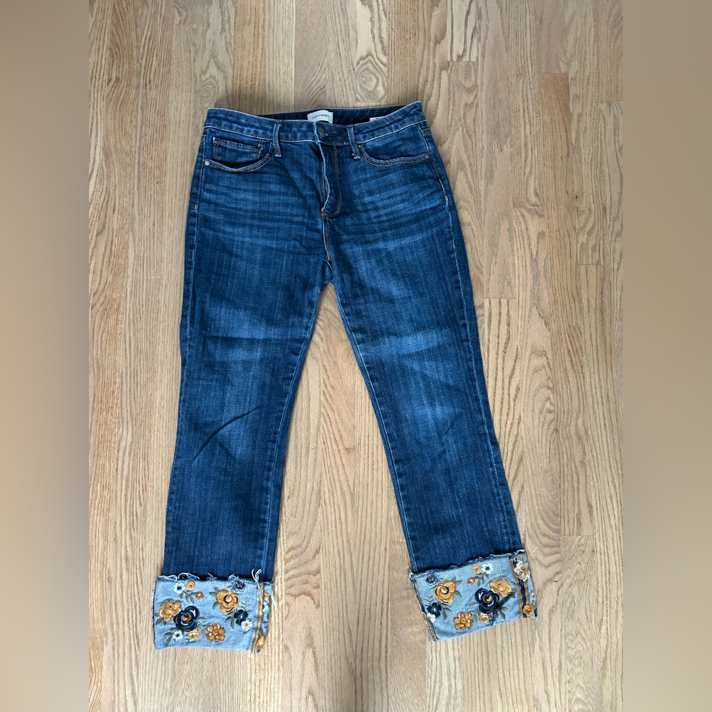 DRIFTWOOD - Colette Stretch Denim Embroidered Floral Cuffed Straight Leg Jeans